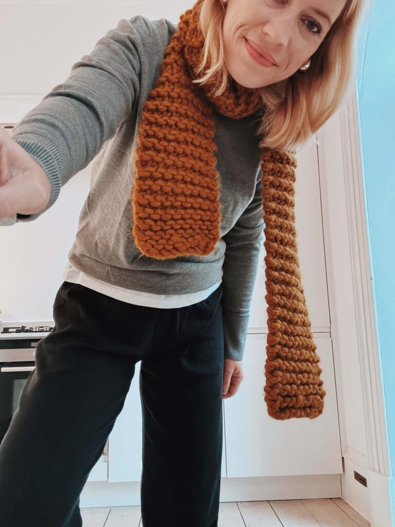 Merino wool jumper and knitted scarf