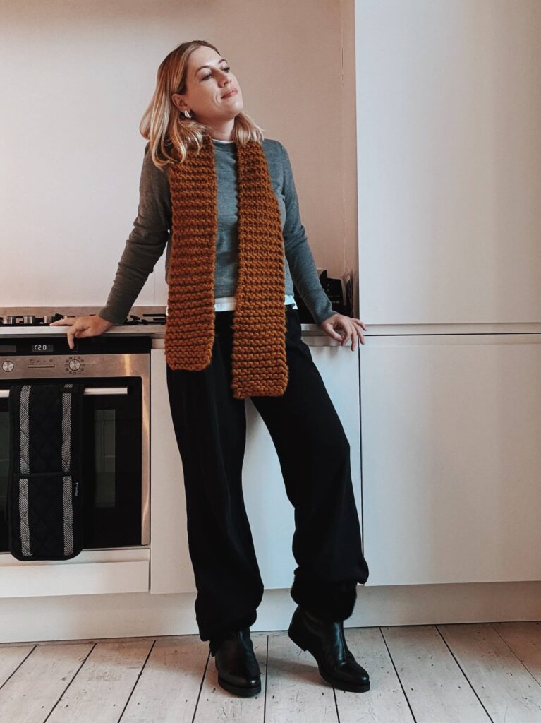 Merino wool jumper and knitted scarf