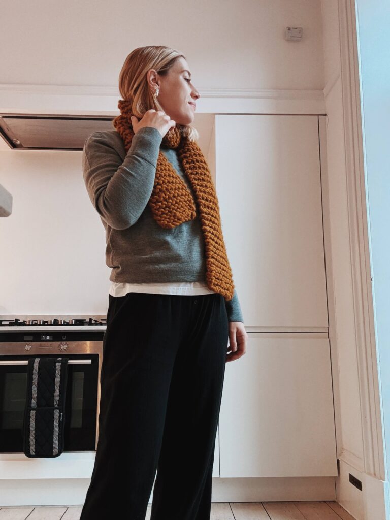 Merino wool jumper and knitted scarf